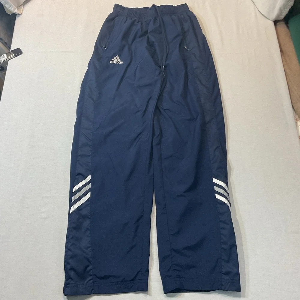 Adidas Navy Vintage Track Pants Y2K Era w/White and Gray Stripe Size L